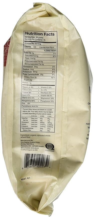 One Degree Organic Sprouted Whole Wheat Flour, 80 Ounce -- 4 per case.4
