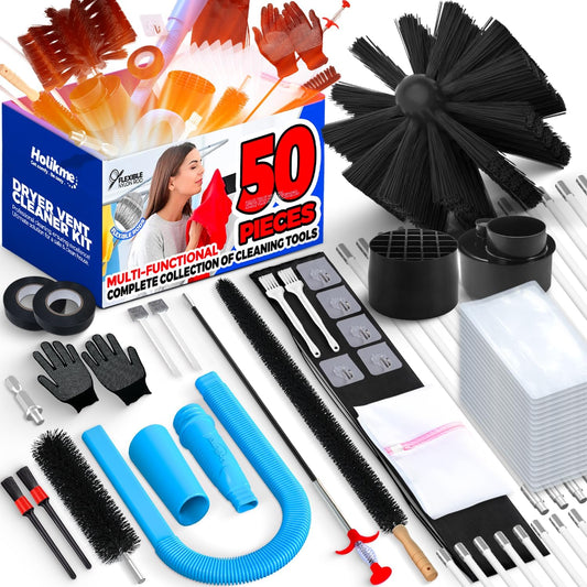 Holikme 50 Pieces 32 Feet Dryer Vent Cleaner Kit, Dryer Cleaning Tools, Include Dryer Vent Brush, Omnidirectional Blue Dryer