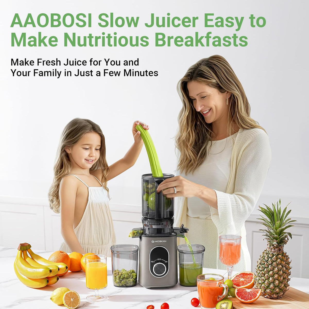 AAOBOSI Cold Press Juicer, 4.35" Large Feed Chute Masticating Juicer Machines (Upgrade) High Juice Yield Slow Juice Extractor fit Fruits &Vegetables, Easy to Clean, New Designed for Home and Travel