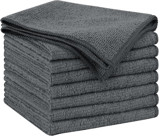AIDEA Microfiber Cleaning Cloth Grey 8PK, Microfiber Towels for Cars, Premium Car Cloths, Dusting Cloth Lint Free Cleaning