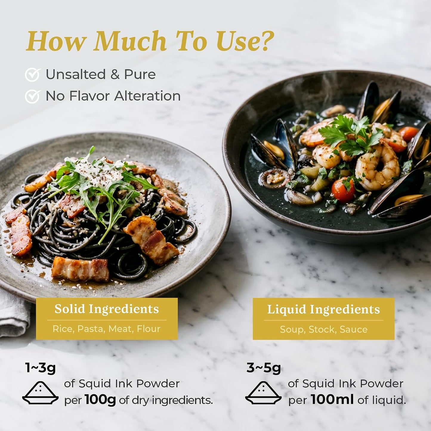 Black Hut Squid Ink Powder for Cooking, Black Food Coloring, 1.76oz, 1 Pack | Coloring Powder for Rice Noodles Pasta Spaghetti Risotto, Squid Ink for Cooking, Halal Certificate