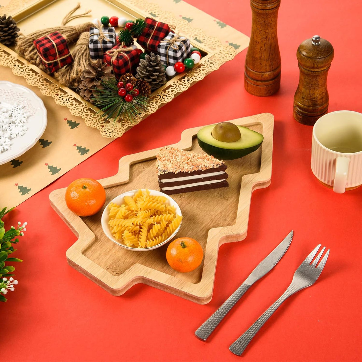 3 Pcs Christmas Wooden Appetizer Tray Christmas Tree Shaped Wooden Serving Platter Sushi Serving Tray Wood Charcuterie Board Tray Snack Dessert Candy Dish Plate for Christmas Home Kitchen,15x11x0.59"