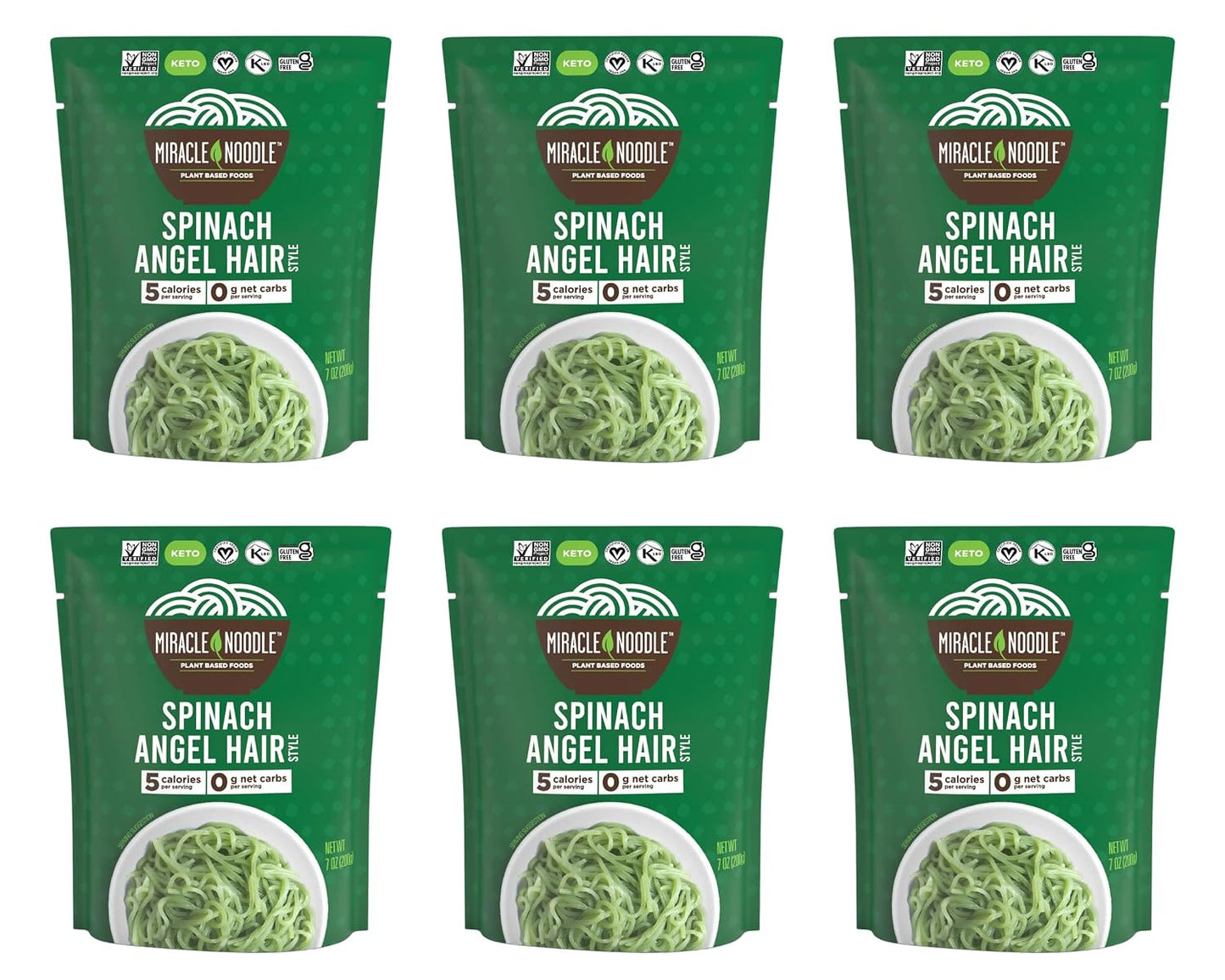 Miracle Noodle Ready to Eat Spinach Angel Hair Pasta, 7 Oz (Pack of 6)