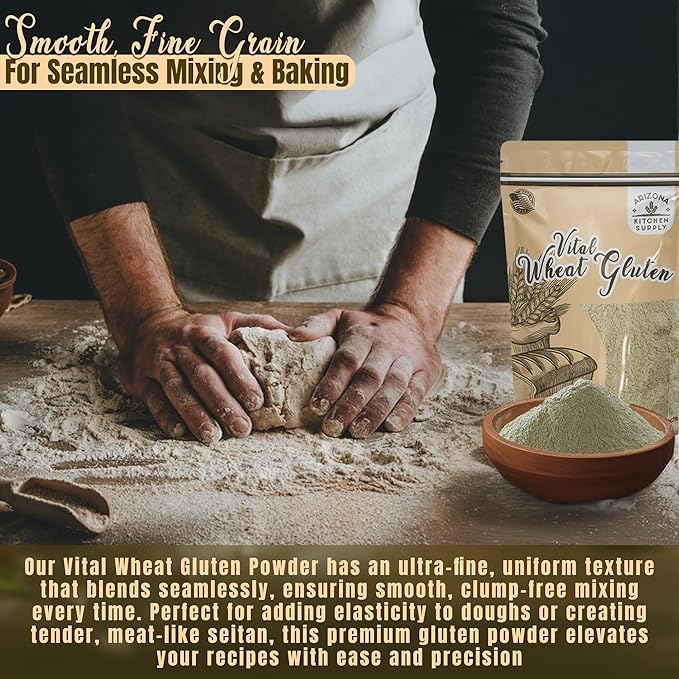 2.2 lb Vital Wheat Gluten | High-Protein, All-Natural Wheat Protein for Bread, Pizza Dough, Seitan, and More | Vegan & Keto-Friendly Baking Essential by Arizona Kitchen Supply