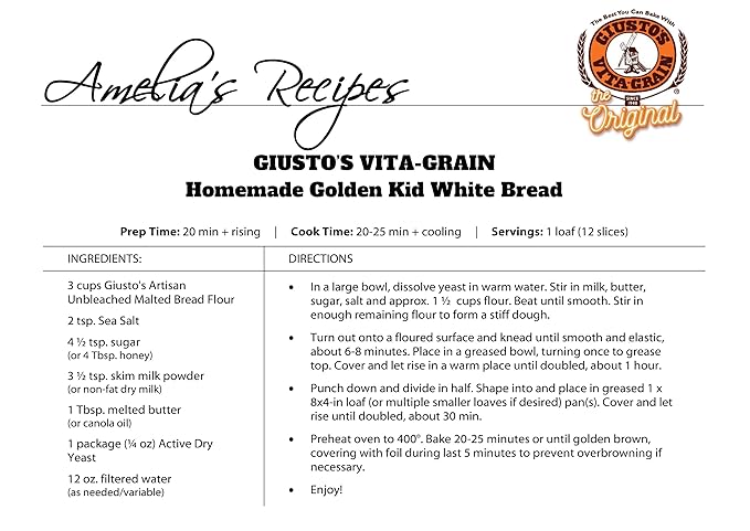 Giusto's Vita-Grain All-Natural Artisan Malted Unbleached Bread Flour, 5lb Bag
