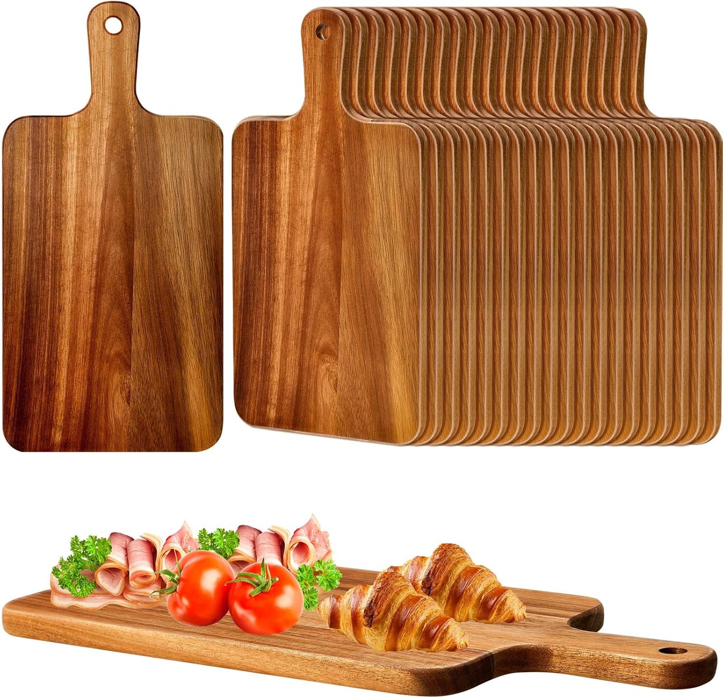Nuenen 40 Pcs Wood Cutting Board with Handle 15.7 x 7.8 Inch Acacia Bamboo Wooden Serving Kitchen Ch