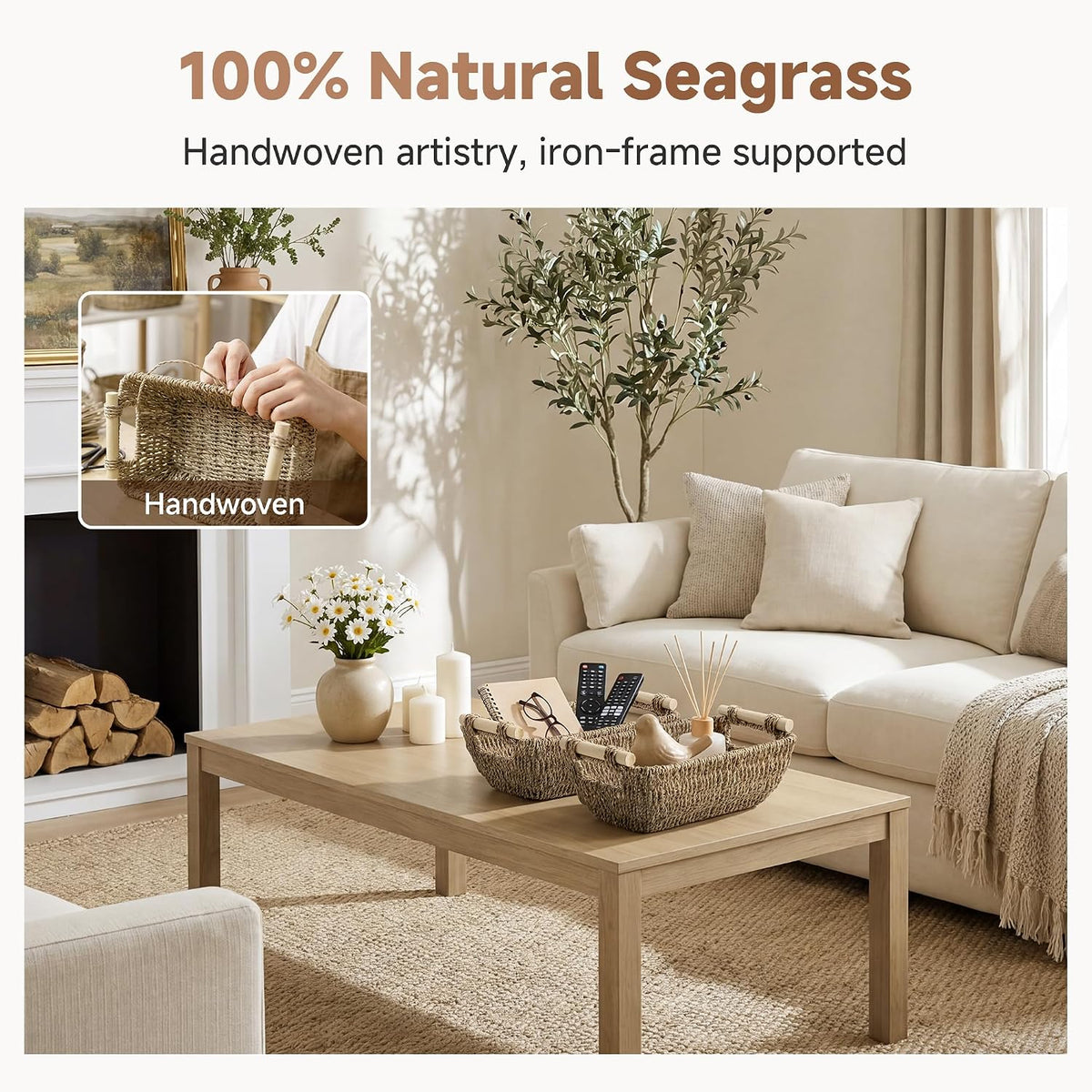 StorageWorks Small Wicker Baskets for Organizing, Seagrass Baskets, 2 Pack