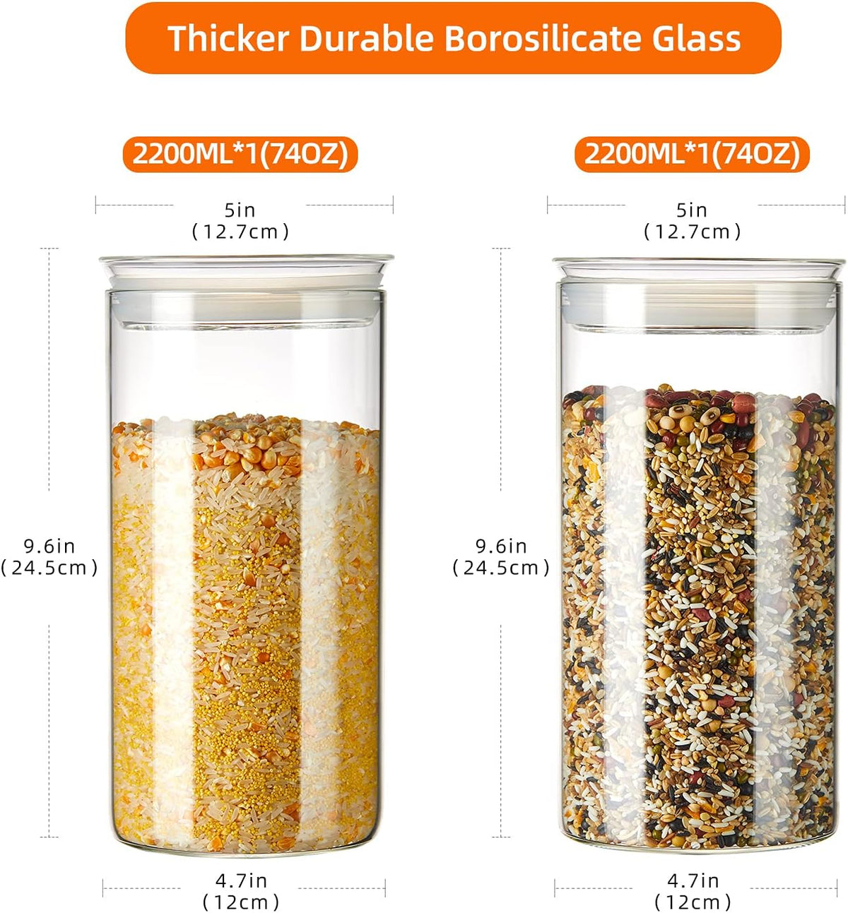 ZENS 74oz Glass Canisters with Airtight Lid, 2 Large Storage Containers