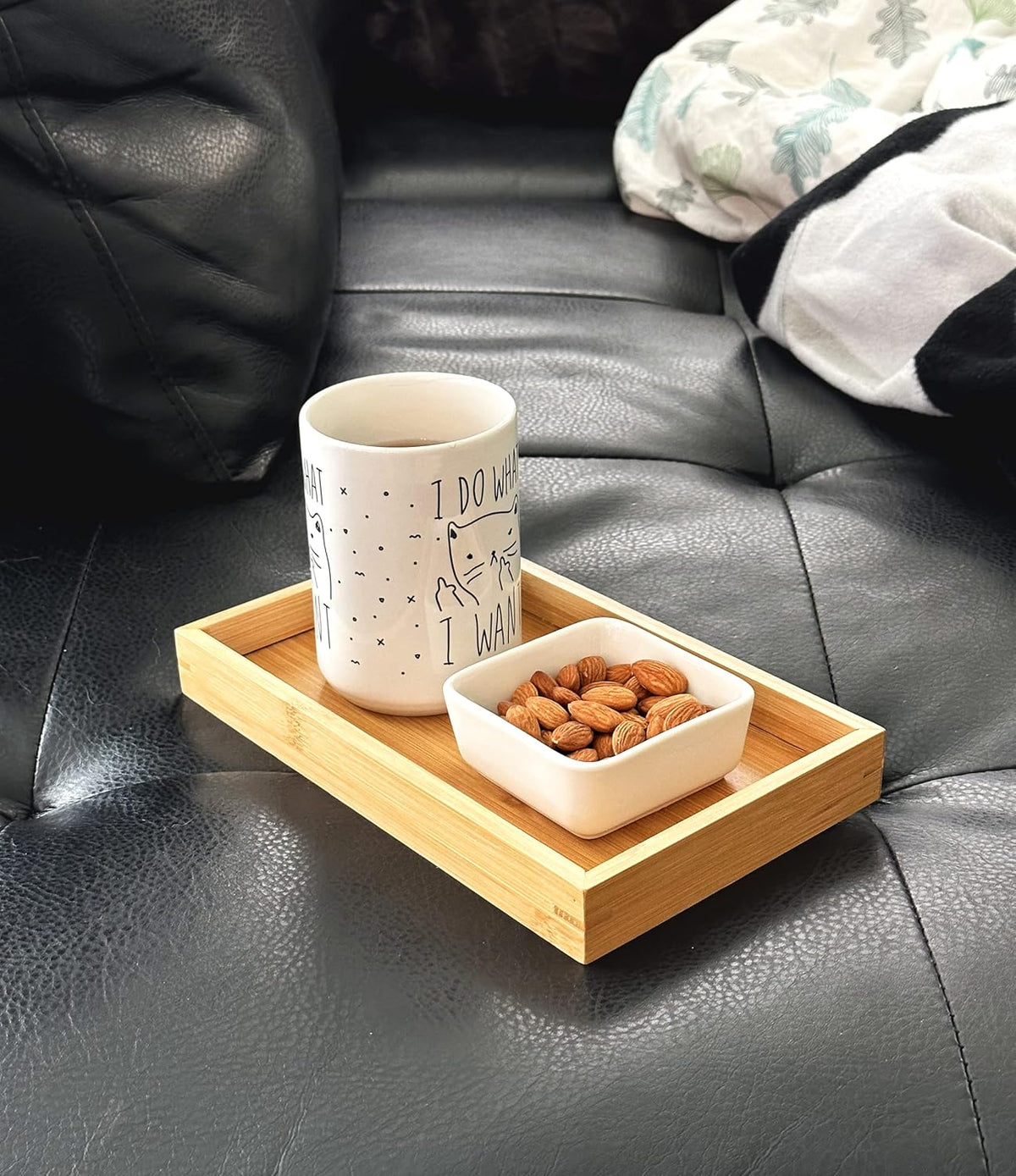Bam & Boo - Natural Bamboo Serving Tray Modern Rectangular - for Food, Drinks, Decor, Vanity in Home, Kitchen, Bathroom, Coffee Table, Bed(X-Small, 9.8” x 5.9" x 1.2")