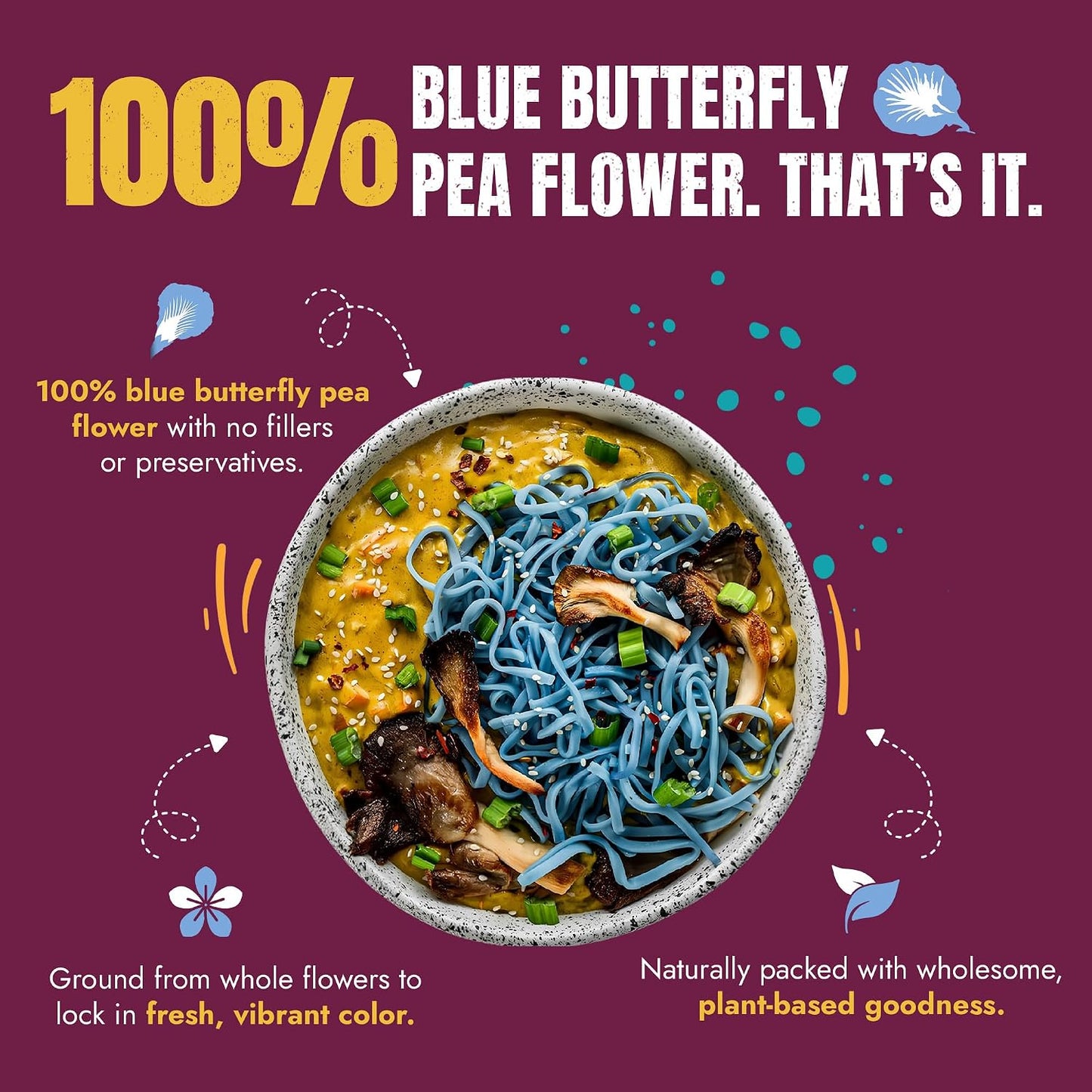 Suncore Foods Butterfly Pea Flower Powder 3.5oz | Gluten Free | Vegan | Natural Blue Food Coloring, Blue Tea for Color-Changing Drinks, Baking, Desserts, Smoothies, Craft, Non-GMO, Resealable Pouch