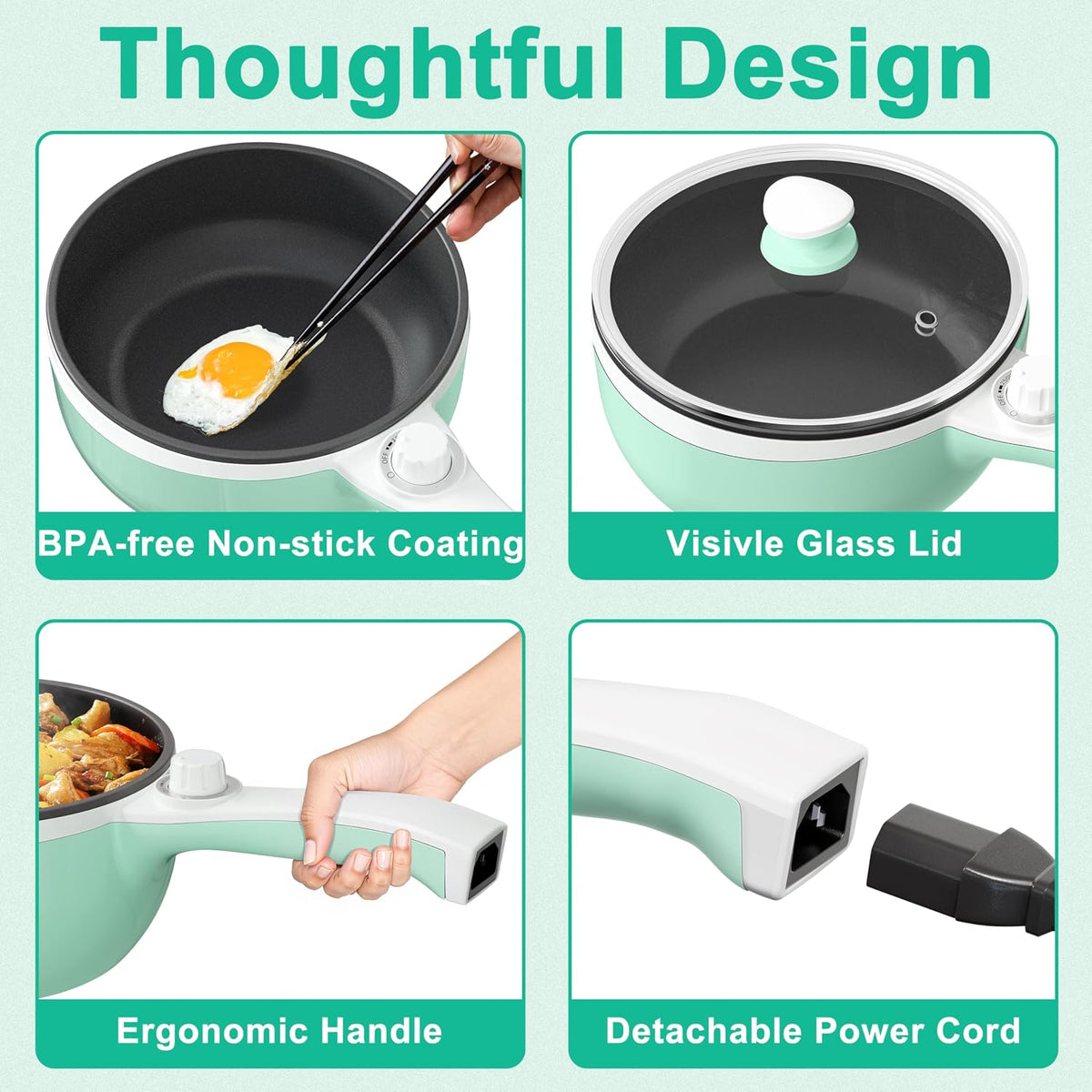 Dezin Hot Pot Electric Upgraded, Non-Stick Sauté Pan, Rapid Noodles Electric Pot, 1.5L Mini Portable Hot Pot for Steak, Egg, Fried Rice, Ramen, Oatmeal, Soup with Power Adjustment