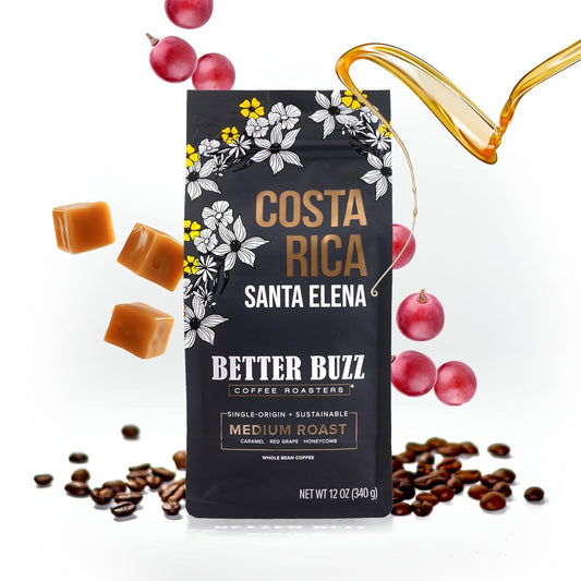 Better Buzz Costa Rica Whole Bean Coffee Medium Roast, 12 Ounce (Pack of 1), Small Batch Roasted Arabica Coffee Beans, Caramel and Honeycomb Notes