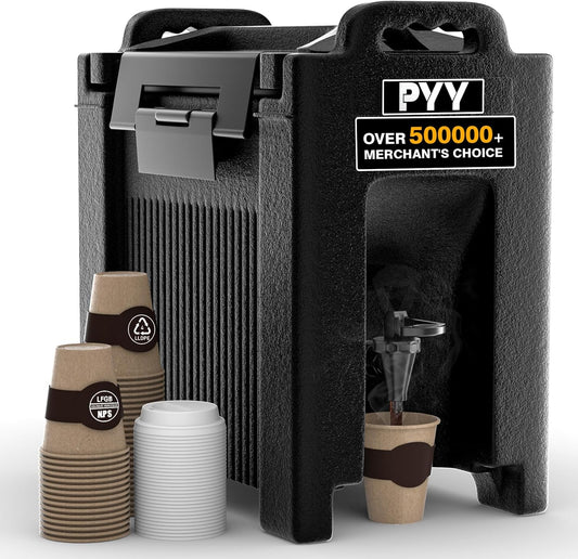 Insulated Beverage Dispenser 2.5 Gallon, Hot and Cold Drink Water Pitcher Coffee Carafe with Spigot Handle and Stand,