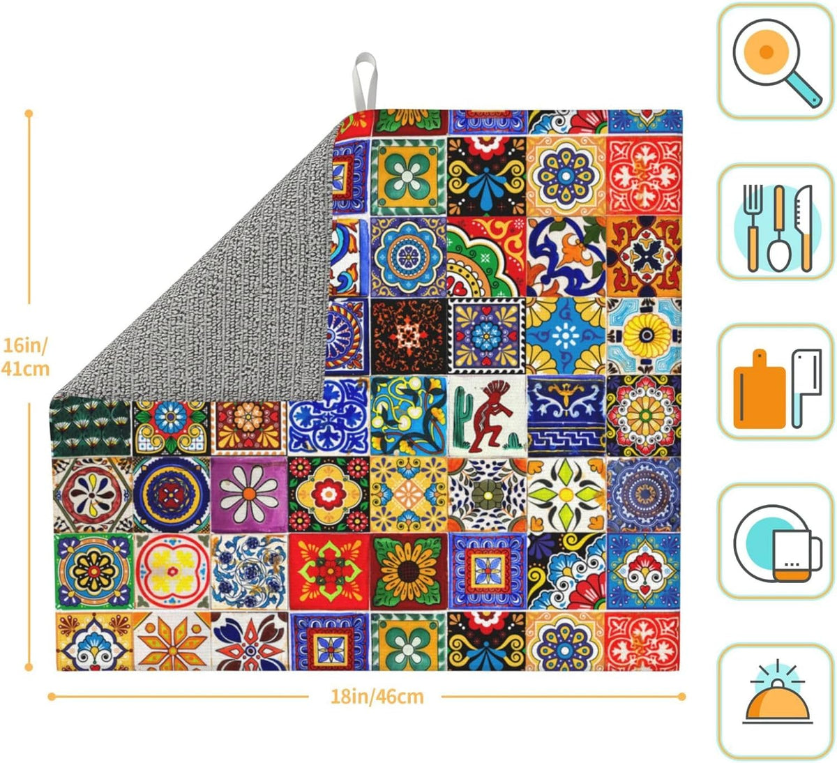 Bohemian Chic Floral Dish Drying Mat, Kitchen Counter Pad, 16*18" | CVFGHJOKC Dish Drying Mat, Highly Absorbent Microfiber Kitchen Counter Pad Reusable Washable, 16*18"