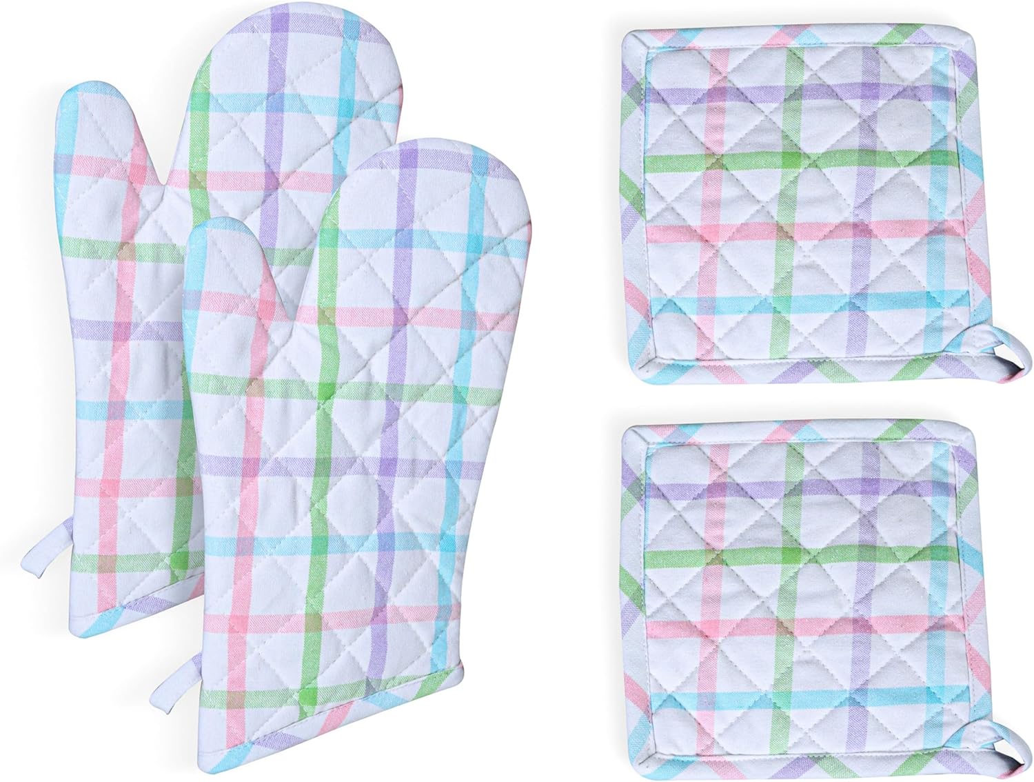 Native Fab 4 Piece Set - 2 Oven Mitts & 2 Potholders, Heat Resistant, 100% Cotton, Quilted Design, Non-Slip Grip, Ideal for