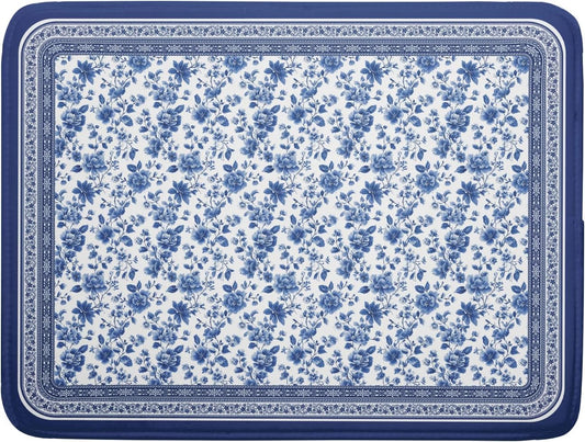 Blue Floral Branches Dish Drying Mat for Kitchen Counter Chinoiserie Pattern Dish Drying Pad 16”x18”Absorbent Vintage