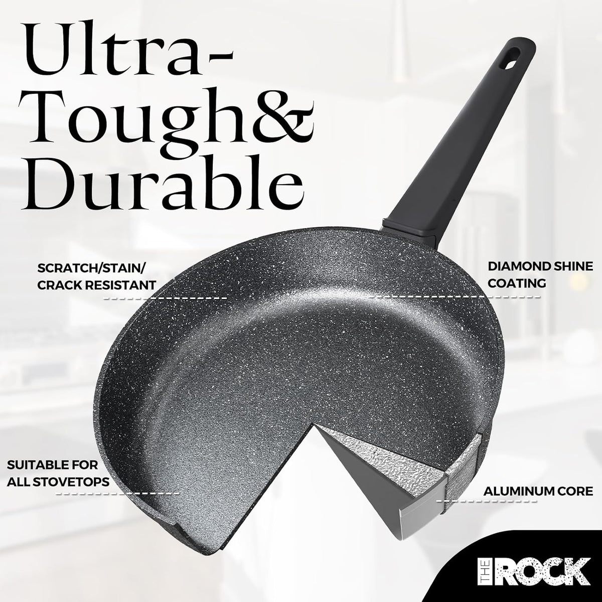 THE ROCK SOHO 11-Inch Non Stick Frying Pan – Nothing Sticks, Never Warps, Lasts Longer, Healthy Skillet with Heat-Resistant Handle, PFOA Free, Oven & Dishwasher Safe, Black