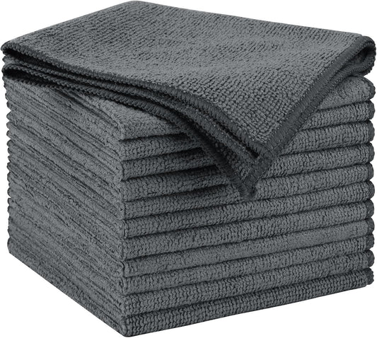 AIDEA Microfiber Cleaning Cloth Grey 12PK, Microfiber Towels for Cars, Premium Car Cloths, Dusting Cloth Lint Free Cleaning