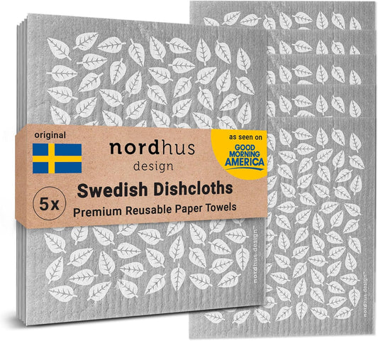 Nordhus Design Swedish Dishcloths, 5 Cloths, Made in Sweden - Reusable, Washable Cellulose Cotton Kitchen Cloths - Replace