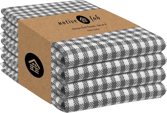 Native Fab 4 Pack Gingham Plaid Kitchen Towels 16"x26" - 100% Cotton Absorbent Washable Tea Towels, Kitchen Cloths,