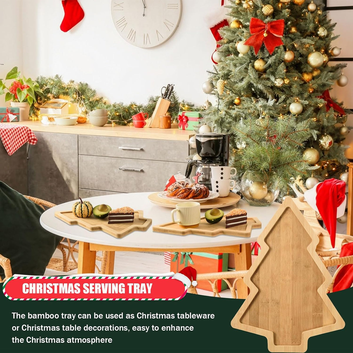 3 Pcs Christmas Wooden Appetizer Tray Christmas Tree Shaped Wooden Serving Platter Sushi Serving Tray Wood Charcuterie Board Tray Snack Dessert Candy Dish Plate for Christmas Home Kitchen,15x11x0.59"