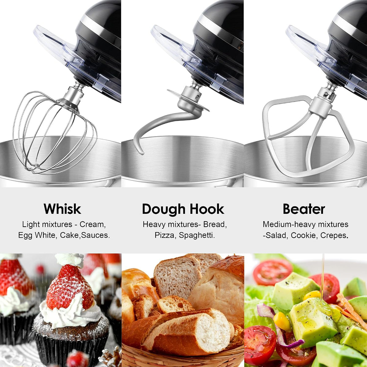 Aucma Stand Mixer,6.5-QT 660W 6-Speed Tilt-Head Food Mixer, Kitchen Electric Mixer with Dough Hook, Wire Whip & Beater (6.5QT, Pink)