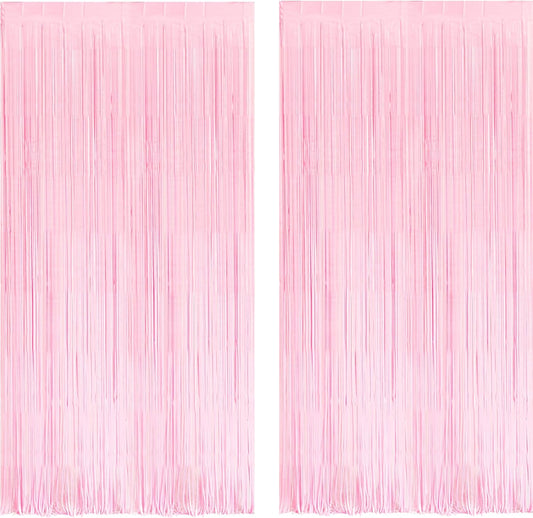 BRAVESHINE Pastel Pink Foil Fringe Curtains Tinsel Backdrop - 2 Pack Photo Booths Party Streamers Supplies for