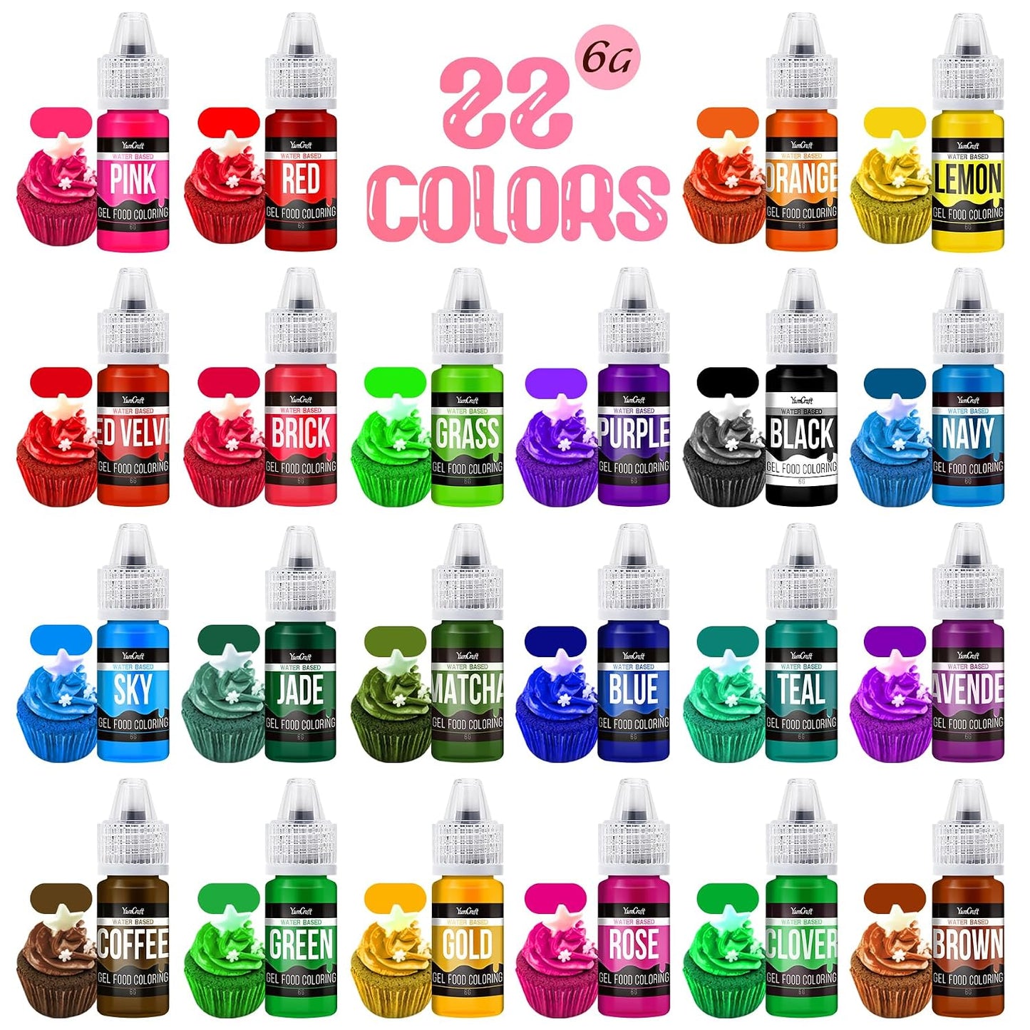Food Coloring Gel Set - 22Vibrant Color Gel Food Coloring | for Cake Decorating, Baking, Easter Egg, Icing - Tasteless Food Color Dye for Fondant, Cooking, Airbrush - 0.2 Fl. oz (6 ml)