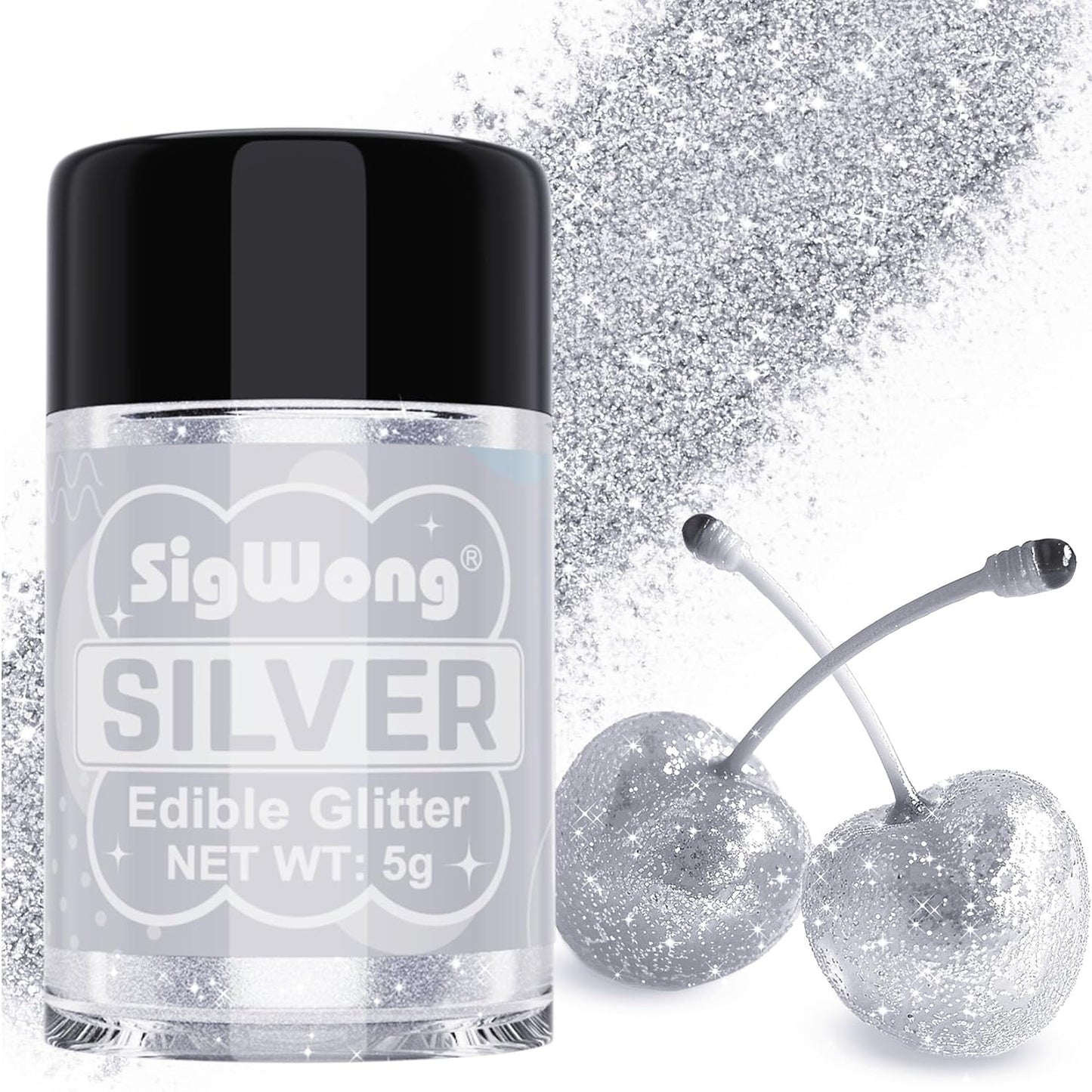 Silver Edible Glitter - 5g Food Grade Cake Decorating Shimmering Glitter, Edible Sprinkle Luster Dus