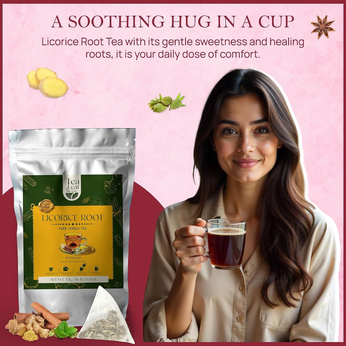 Licorice Root Herbal Tea 100gm/3.5oz, Natural Herbal Infusion, 50 Tea Bags