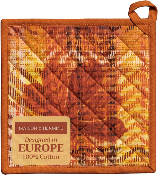 Maison d' Hermine Pot Holder 100% Cotton Potholder Heat Resistant (8"x8") with Loop Hot Pads for Gifts, Kitchen, Baking,
