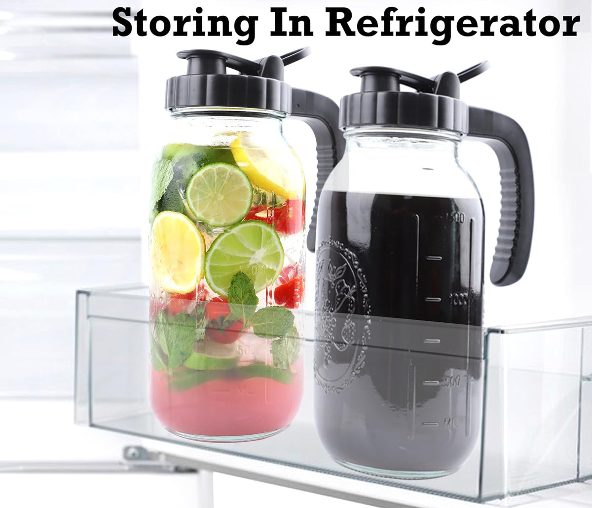 Cold Brew Coffee Maker Pitcher 2 Quart Glass Mason Jar With Spout Lid Filter Half Gallon Wide Mouth Iced Tea Brewing Jug Heavy Duty Handle Airtight &amp; Leak-Proof Pitcher For Fridge Sun Tea 64 OZ