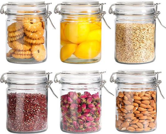 ComSaf Airtight Glass Canister with Lid Set of 6, 25oz Food Storage Jar, Mason Jars, Storage Container with Seal Wire Clamp