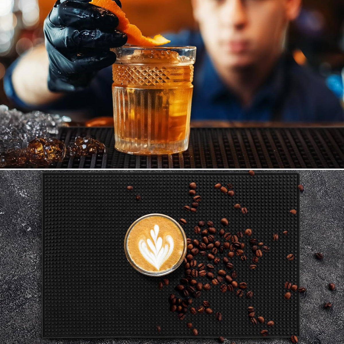 Tioncy 4 Pcs Bar Mat for Countertop 24 x 12 Inch Non Slip Rubber Mat Service Spill Cocktail Bartending Coffee Bar Mats for Hot Dishes Restaurants Barbershop Clippers Hot Pads, Black
