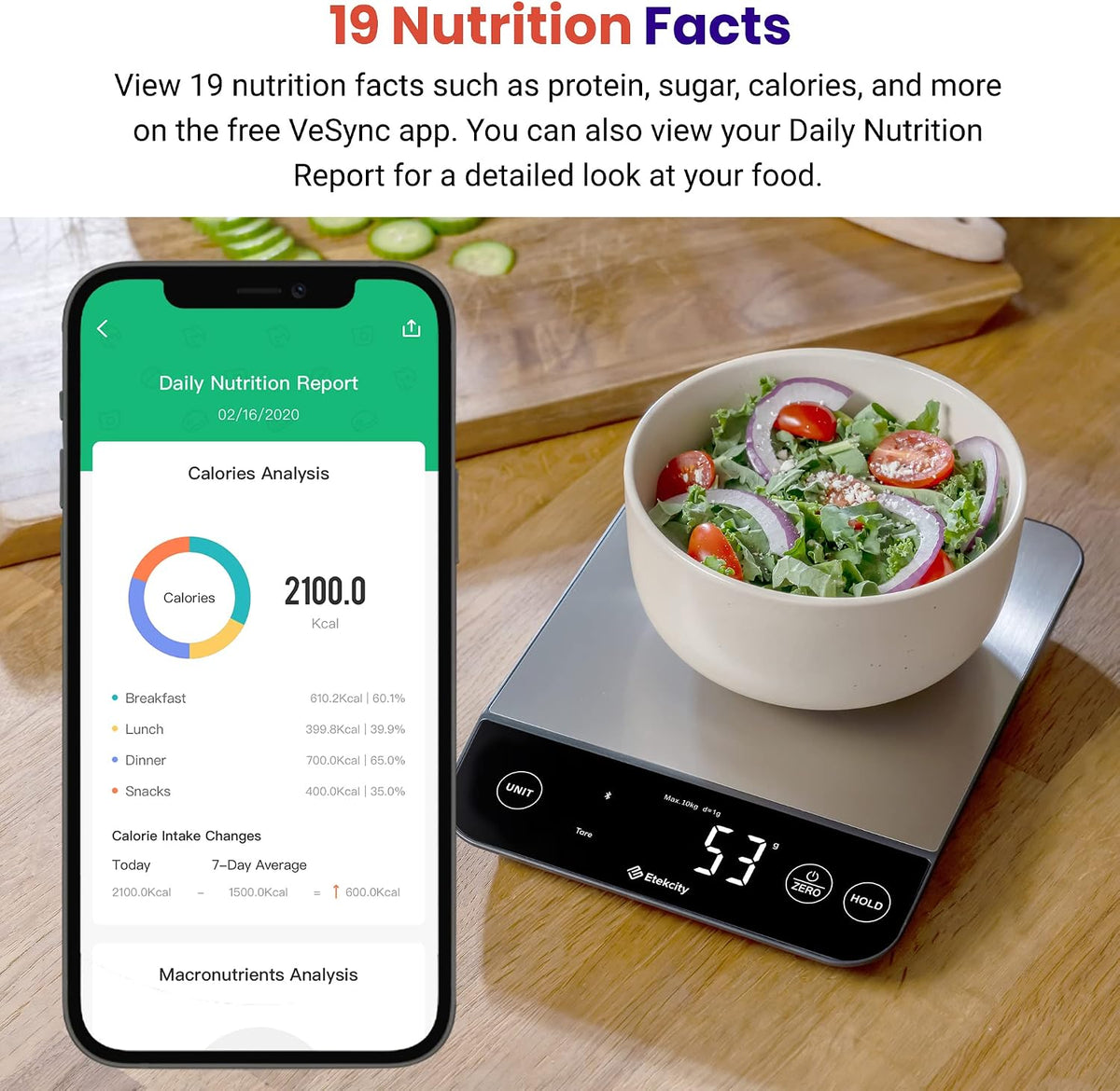 Etekcity 22lb Food Nutrition Scale, Smart Calorie Calculator, Waterproof