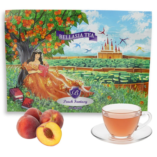 Bellasia Tea Peach Fantasy for Kids Using Real Fruit Pieces - Caffeine Free Herbal Tea Blend with Real Ingredients &amp; Balanced Flavor- Add Loose Leaf Tea to Your Child’s Routine for A Fun &amp; Tasty Drink