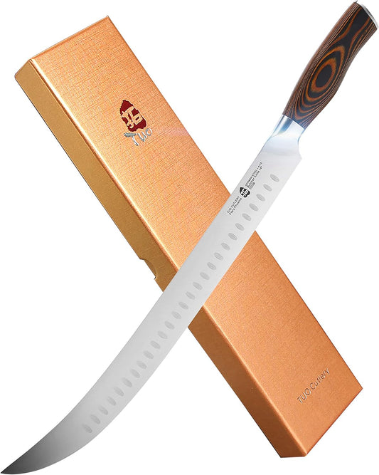 TUO Cimitar Butcher Knife - 14 Inch Butcher's Breaking Knife Long Meat Slicing Knives Pro Curved Slicer Carver - Forged