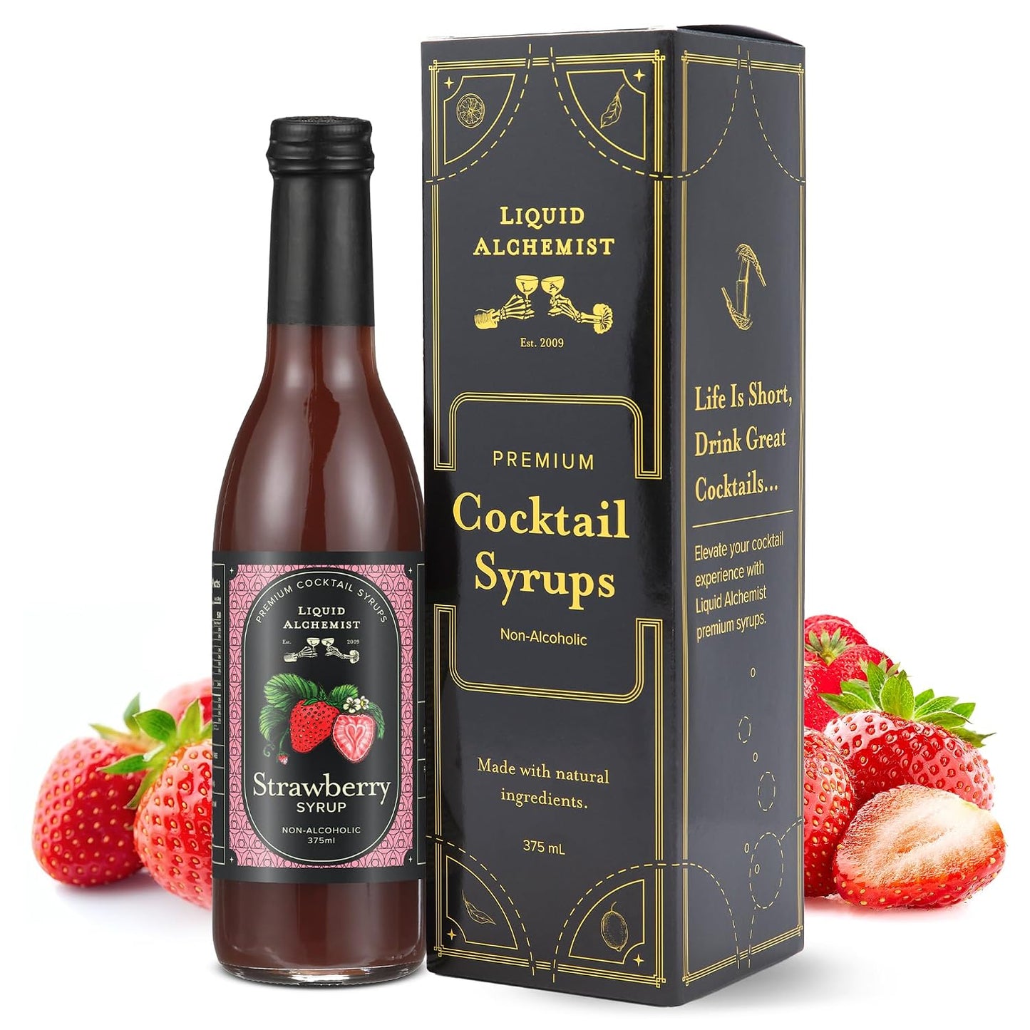 Liquid Alchemist Strawberry Syrup for Cocktails | Real Ingredients Make our Strawberry Puree for Drinks a Perfect Margarita Mix | Small Batch, Non-GMO &amp; Dairy Free | 12.7 oz Drink Mixer, Pack of 1