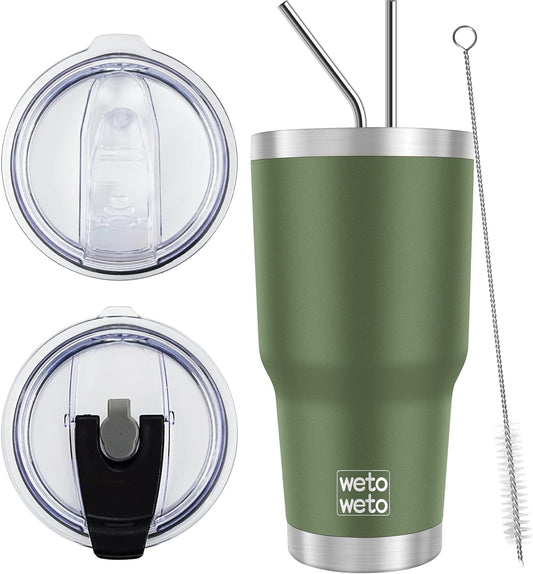 WETOWETO 30oz Stainless Steel Tumbler, Insulated Coffee Tumbler Cup with 2 Lids and 2 Straws, Double Walled Travel Coffee