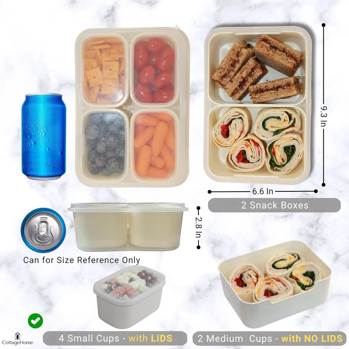 Mini Snackle Box Containers - 2-Pack Reusable Snack Containers - Dishwasher Safe - For Lunch, School, Meal Prep & Travel