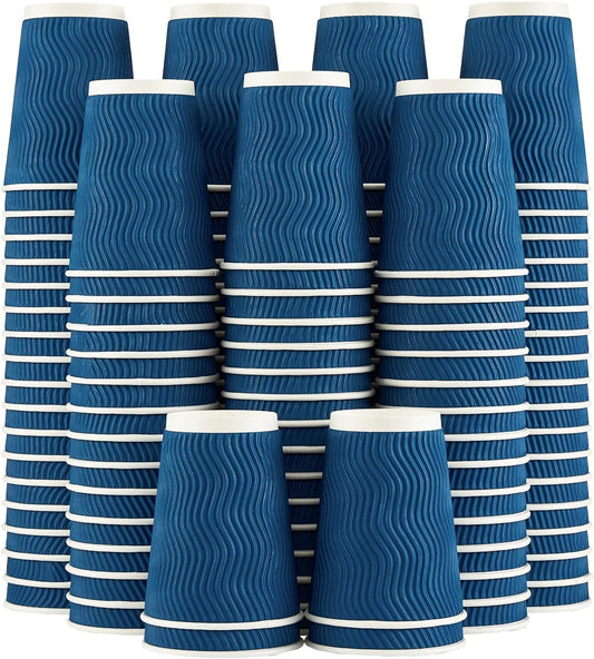 Lamosi Coffee Cups 12 oz - 120 Pack, 12 oz Disposable Paper Coffee Cups Insulated, Corrugated Kraft Ripple Wall Cup for Hot