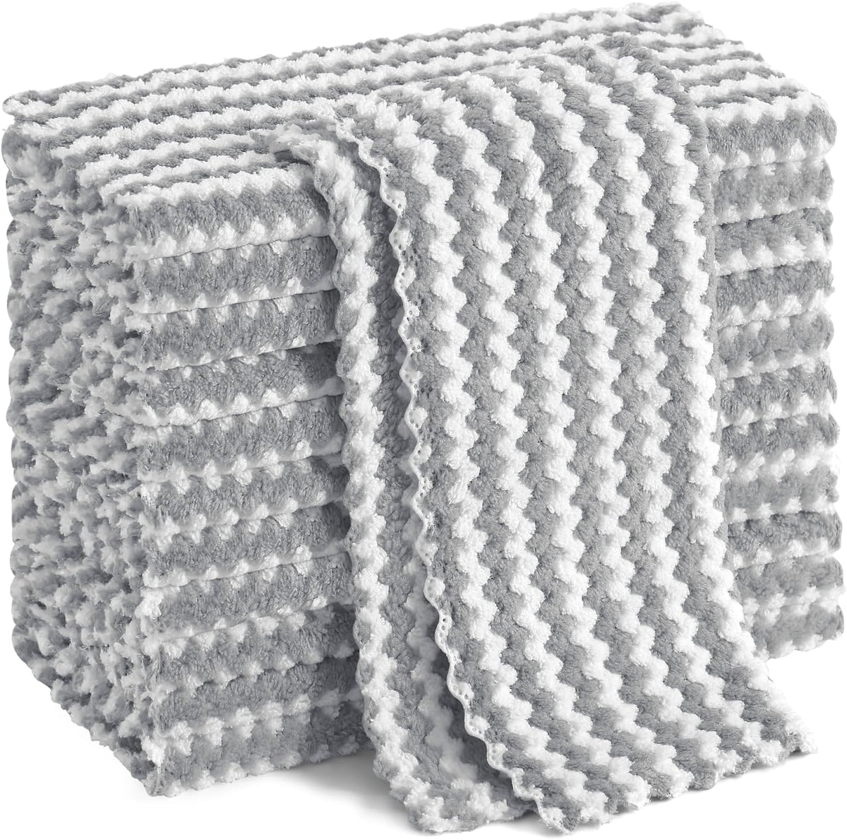 Homaxy 12 Pack Kitchen Dish Cloths, Ultra Soft and Absorbent Dish Towels, Reusable Fast Drying Microfiber Cleaning Cloth, Coral Velvet Wave Design No-lint, 10 x 10 inches, Grey
