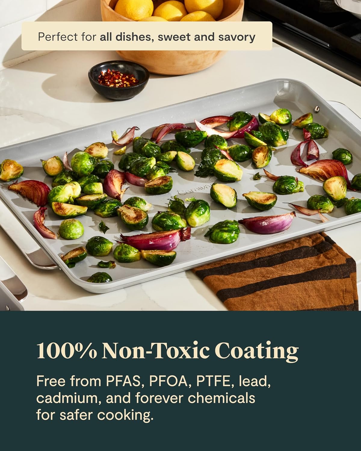 Caraway Non-Stick Ceramic Large Baking Sheet Duo | Naturally Slick Ceramic Coating, Non-Toxic, PTFE and PFOA Free, Perfect for Baking, Roasting, and More, (18" x 13"), Marigold
