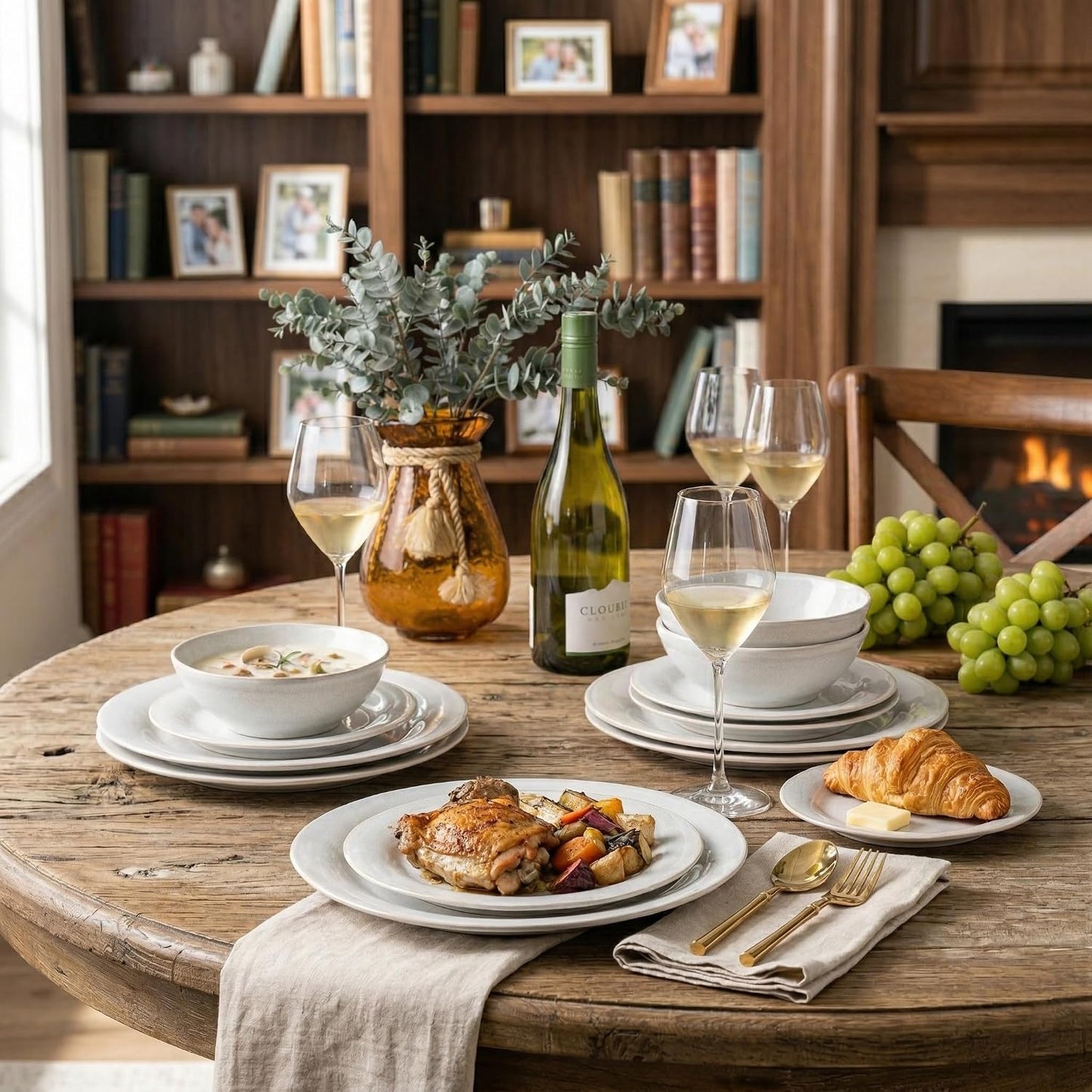 AmorArc Ceramic Dinnerware Sets for 4, Handmade Plates and Bowls Sets | Stoneware Reactive Glaze Dish Set, Scratch Resistant, Dishware Set for Kitchen Wedding, Dishwasher &amp; Microwave Safe