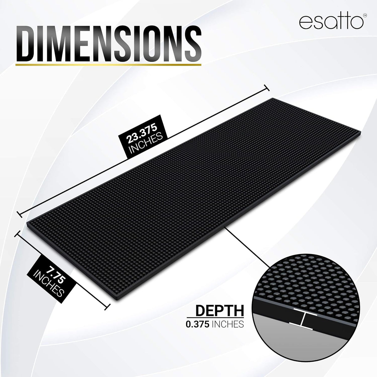 Esatto 23.375” x 7.75” Double Width Professional Spill Bar Supply Mat Bartender Non-Slip Black Bar Mat Coffee Drinks Mixing Pad for Bars, Home, Kitchen, Restaurants (2 Pack, Black)