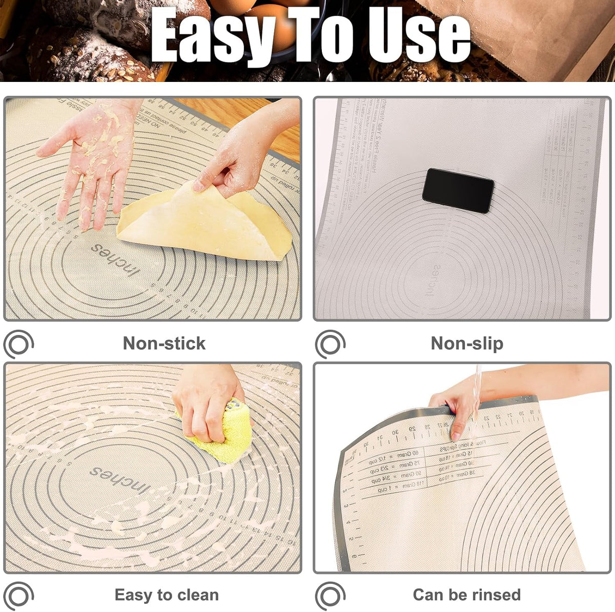 Silicone Pastry Mat 34x26 Inch Nonstick Baking Mat -Perfect for Dough, Pastry, Dough Rolling, Kneading Board, Pie Crust, Bread, Fondant, Pasta/Pizza, Kitchen Counter Mat