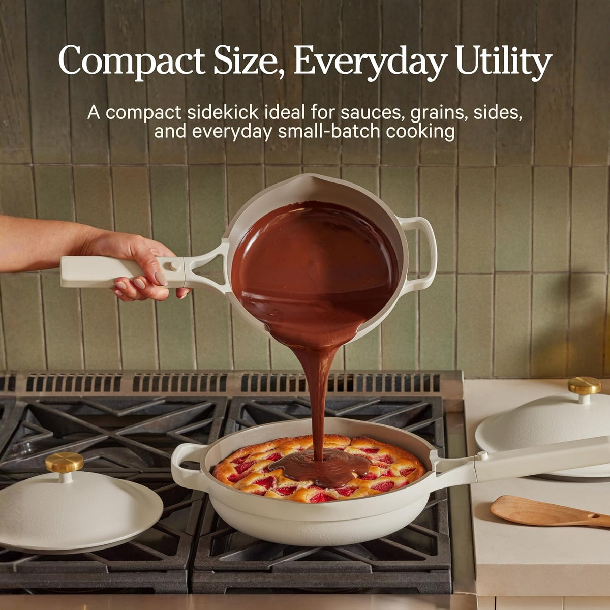 Our Place Perfect Pot - Mini 2.5 Qt Nonstick Ceramic Sauce Pan with Lid | Versatile Cookware for Stovetop and Oven | Steam, Bake, Braise, Roast | PTFE and PFOA-Free | Toxin-Free, Easy to Clean | Sage
