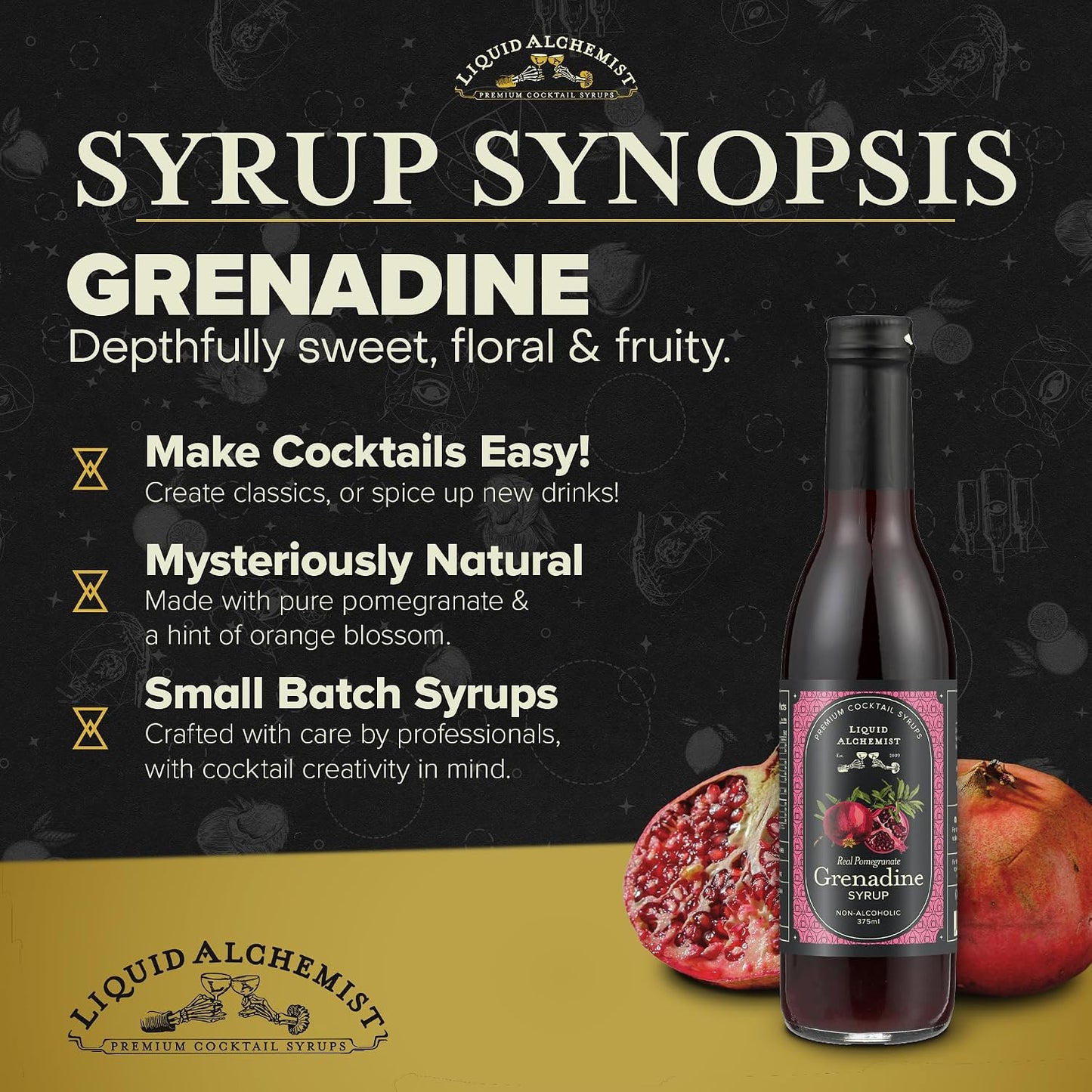 Liquid Alchemist Grenadine Syrup for Cocktails | Real Ingredients Make our Pomegranate Syrup for Drinks the Perfect Shirley Temple Mix | Small Batch, Non-GMO &amp; Vegan | 12.7 oz Drink Mixer, Pack of 1