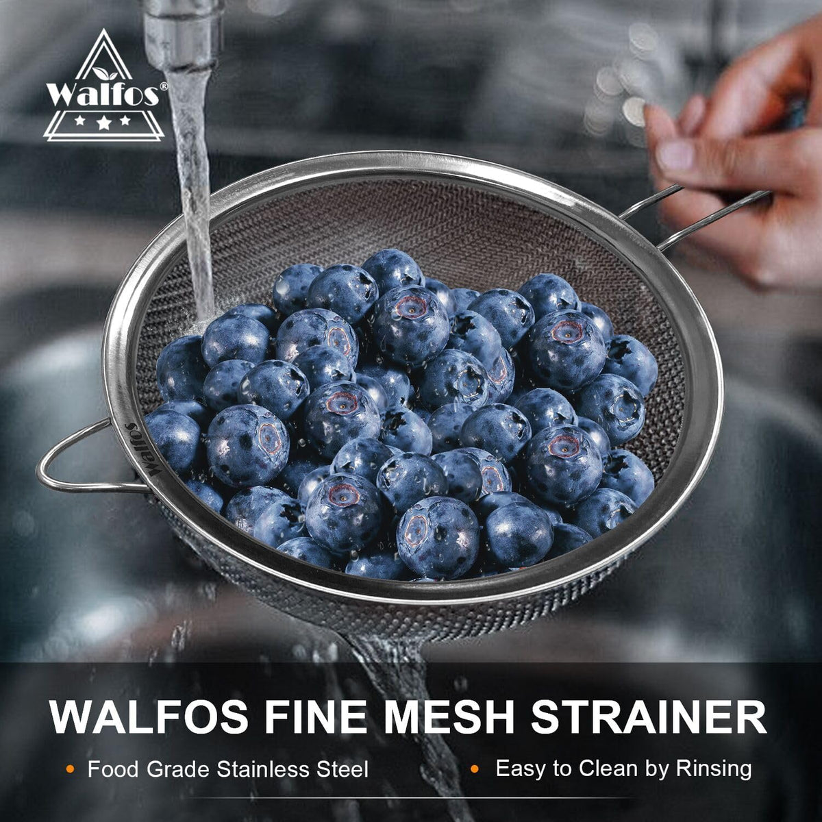 Walfos Fine Mesh Strainer Set of 3, Stainless Steel Wire Strainers for Kitchen, Multipurpose Metal Fine Sieve with Handle, Perfect for Food, Rice, Quinoa, 2.7", 4.6", 7"