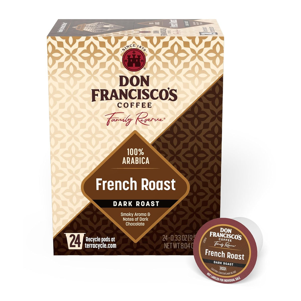 Don Francisco's French Roast Single Serve Coffee Pods, Dark Roast, 24ct | Compatible with Keurig Coffee Pod Brewers, 100% Arabica Coffee, Convenient Single Serve Brewing, Fresh Brew in Every Cup